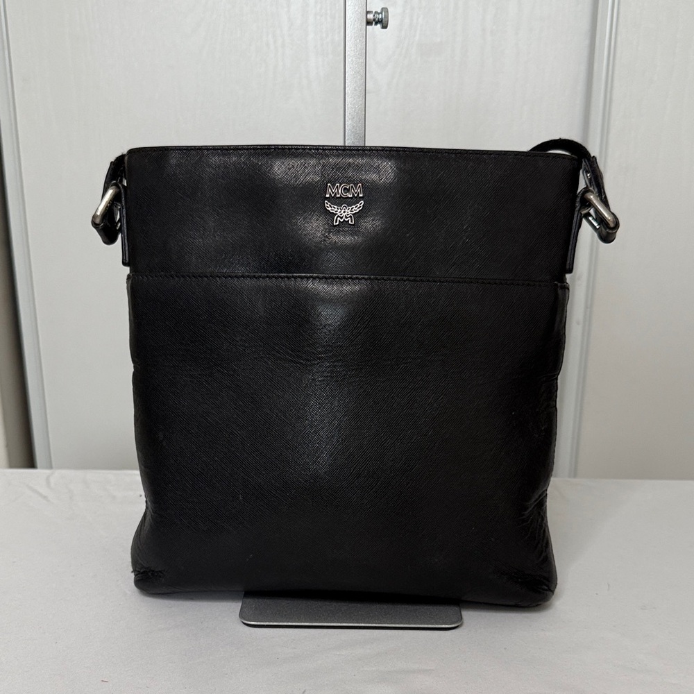 MCM Black Leather Messenger Bag